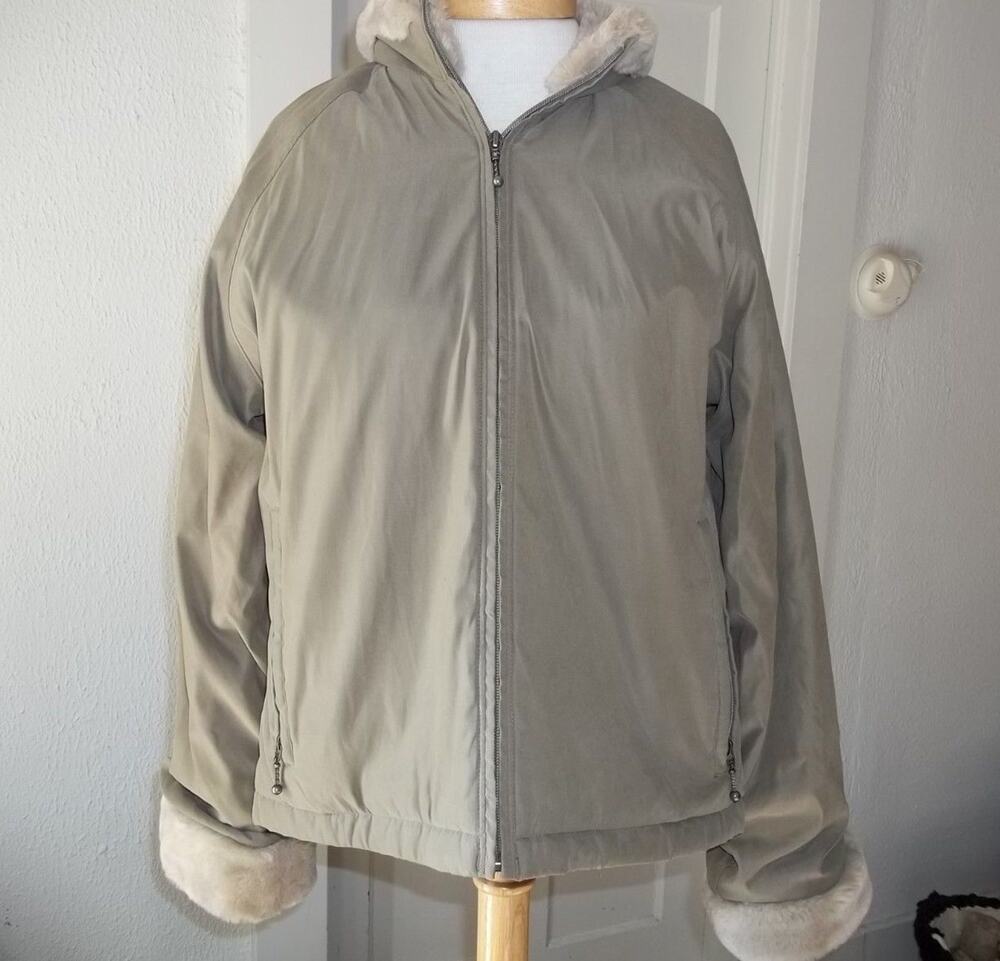 Woolrich Women's Medium M Jacket Sueded Exterior Faux Fur Collar & Cuffs Nice!